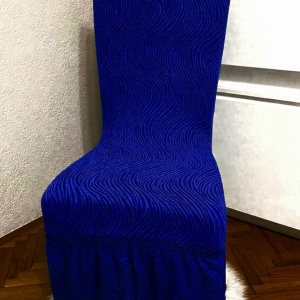 Set 6 huse elastice pentru scaune, cu volanas, model Jacquard Albastru in dungi