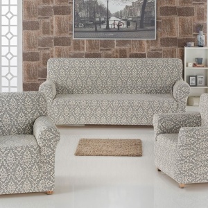 Set huse elastice pentru canapea 3 Locuri si 2 fotolii, fara volanas, model Jacquard Bej Deschis