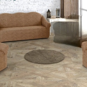 Set huse elastice pentru canapea 3 Locuri si 2 fotolii, fara volanas, model Jacquard Bej inchis in dungi