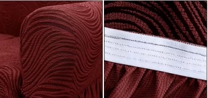 Set Huse elastice pentru coltar + 1 fotoliu, cu volanas, model Jacquard Bordo in dungi - Img 6