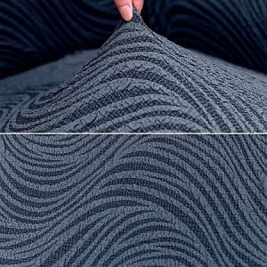 Husa elastica pentru canapea 3 locuri, cu volanas, model Jacquard, Cenusiu in dungi - Img 5