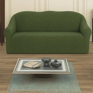 Husa elastica pentru canapea 3 locuri, fara volanas, model Jacquard Verde in dungi