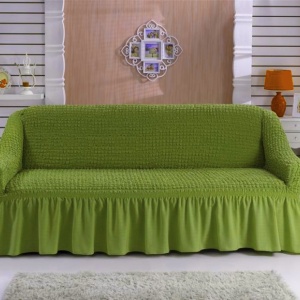 Husa elastica si creponata pentru canapea 3 locuri, cu volanas, culoare Verde