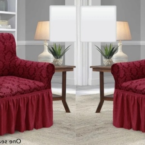 Set 2 Huse elastice pentru fotolii, cu volanas si model Jacquard Bordo