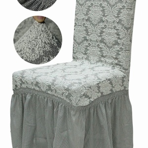 Set 6 huse elastice pentru scaune, cu volanas, model Jacquard Gri