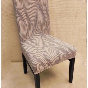 Set 6 huse elastice pentru scaune, model Jacquard, Bej in dungi