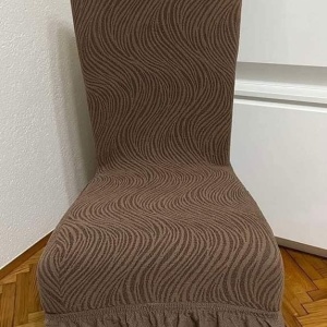 Set 6 huse elatice pentru scaune, model Jacquard, cu volanas, Maro in dungi