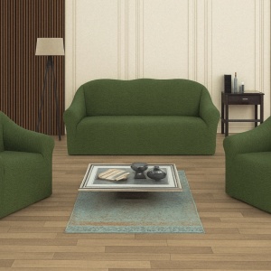 Set huse elastice pentru canapea 3 Locuri si 2 fotolii, fara volanas, model Jacquard Verde in dungi