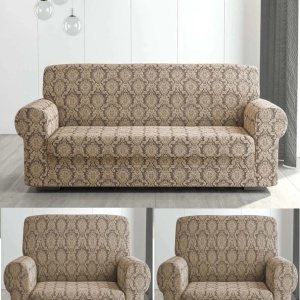 Set huse elastice pentru canapea 3 Locuri si 2 fotolii, fara volanas, model Jacquard Cappuccino