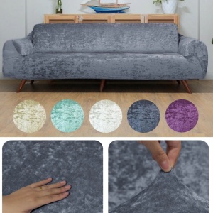 Set huse elastice si catifelate pentru canapea 3 locuri si 2 fotolii, culoare Gri - Img 2