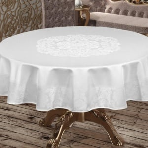 Fata de masa rotunda, teflonata si impermeabila, 160 cm Alb