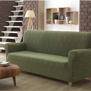 Husa elastica pentru canapea 3 locuri, fara volanas cu model Jacquard Verde