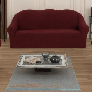 Husa elastica pentru canapea 3 locuri, fara volanas, model Jacquard Bordo in dungi