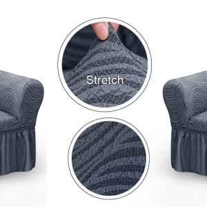 Set 2 huse elastice pentru fotolii, cu volanas si model Jacquard Cenusiu in dungi