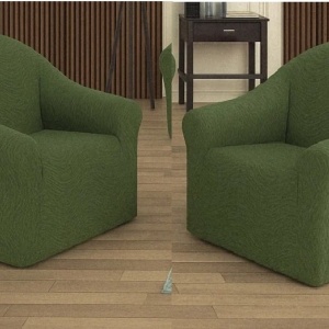 Set 2 huse elastice pentru fotolii, fara volanas, cu model Jacquard Verde in dungi