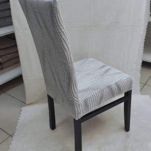 Set 6 huse elastice pentru scaune, model Jacquard Alb in dungi - Img 3