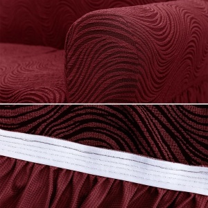 Set huse elastice pentru canapea 3 Locuri si 2 fotolii, cu volanas, model Jacquard Bordo in dungi - Img 5