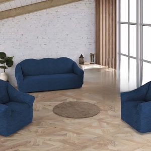 Set huse elastice pentru canapea 3 Locuri si 2 fotolii, fara volanas, model Jacquard Albastru in dungi