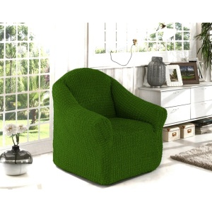 Husa elastica si creponata pentru fotoliu, fara volanas, culoare Verde inchis