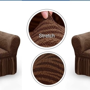 Set 2 huse elastice pentru fotolii, cu volanas si model Jacquard Maro in dungi