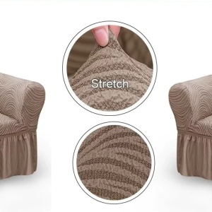 Set 2 Huse elastice pentru fotolii, cu volanas si model Jacquard Cappuccino in dungi