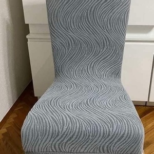 Set 6 huse elastice pentru scaune, cu volanas, model Jacquard Gri in dungi