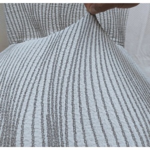 Set 6 huse elastice pentru scaune, model Jacquard Alb in dungi - Img 4