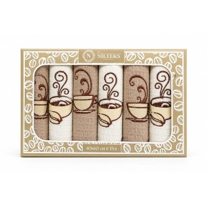 Set 6 prosoape bucatarie din bumbac, 40x60 cm, model Cafea