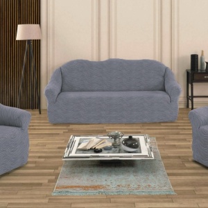 Set huse elastice pentru canapea 3 Locuri si 2 fotolii, fara volanas, model Jacquard Gri in dungi