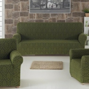 Set huse elastice pentru canapea 3 Locuri si 2 fotolii, fara volanas, model Jacquard Verde