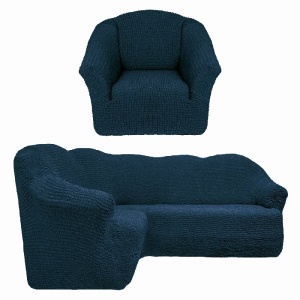 Set Huse elastice si creponate pentru coltar + fotoliu, fara volanas, culoare Cenusiu