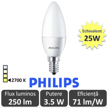 Bec LED Philips - CorePro LEDcandle 3,5W E14 230V B38 alb-cald