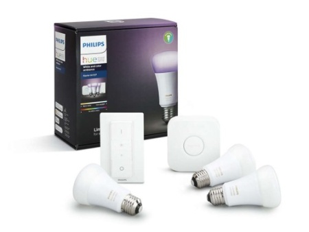 Philips - Set becuri HUE RGB 10W A60 E27 (3 becuri + 1 bridge + 1 dimmer)