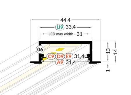 Profil LED încastrat VARIO 30-06, alb, lungime 2m - Img 3