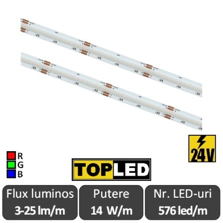 Bandă LED flexibilă COB RGB 14W/m 576led/m CRI90 24V IP20