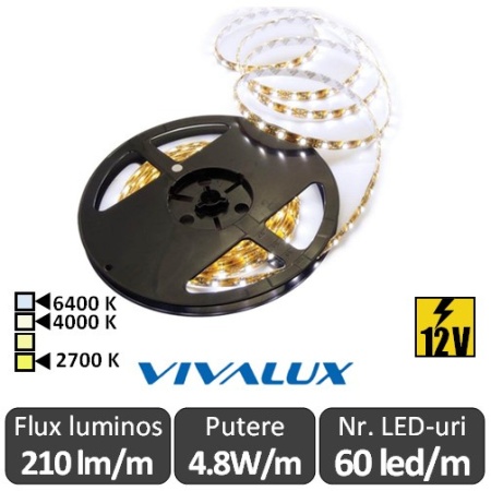 Bandă LED flexibilă - Vivalux Coda LED 4,8W/m 12V rolă 5m alb-cald/neutru sau rece