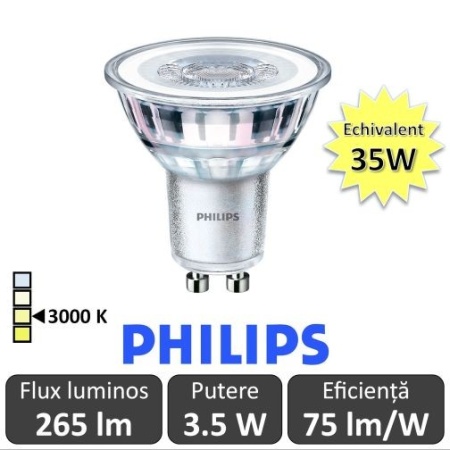 Bec LED Philips - CorePro LEDspotMV 3,5W GU10 830 36D alb-cald
