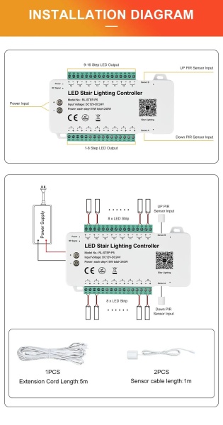 Controler Smart Iluminat Scări 16 Trepte cu telecomandă ,2 senzori și aplicație - Img 5