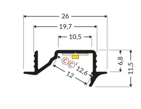 Profil LED încastrat DIAGONAL 10, aluminiu neanodizat, lungime 2m - Img 2