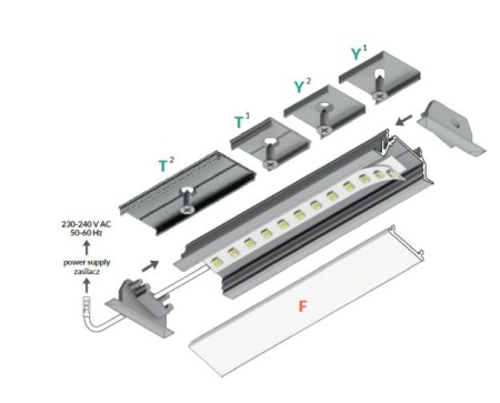 Profil LED încastrat DIAGONAL 14, aluminiu neanodizat, lungime 2m - Img 4