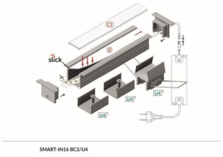 Profil LED încastrat SMART-IN16, aluminiu neanodizat, lungime 2m - Img 4