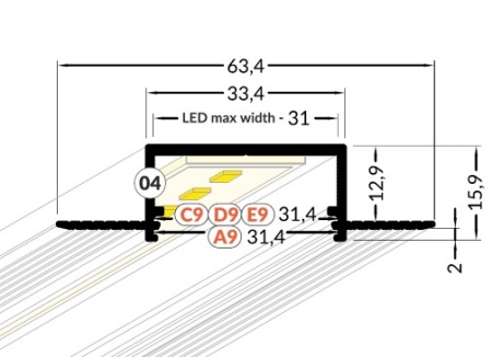 Profil LED încastrat VARIO 30-04, aluminiu neanodizat, lungime 2m - Img 3