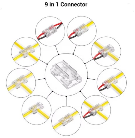 Conector 9-în-1 pentru banda LED SMD/COB monocoloră 10mm 1 bucată - Img 2