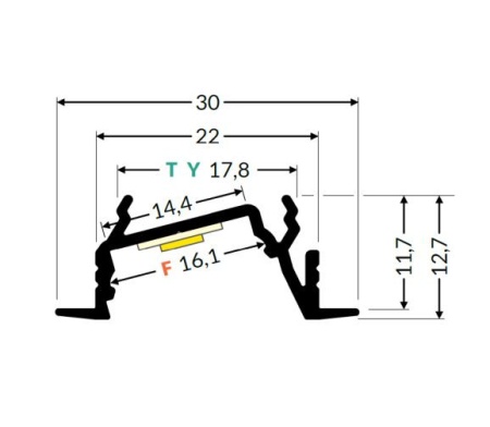 Profil LED încastrat DIAGONAL 14, negru, lungime 2m - Img 3