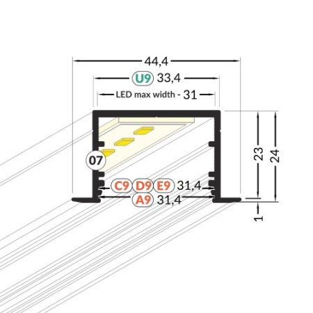 Profil LED încastrat VARIO 30-07, negru, lungime 2m - Img 2