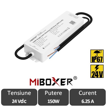 Sursă 150W 24V IP67 și Controler Smart Monocolor MiBoxer WIFI/BLUETOOTH/RF