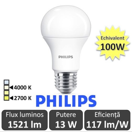 Bec LED Philips - CorePro LED bulb 3x13W A60 E27 alb-cald/alb-neutru