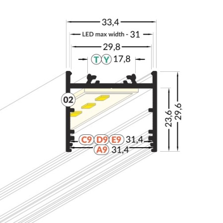 Profil LED aparent VARIO 30-02, aluminiu anodizat, lungime 2m - Img 2