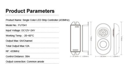 Set MiBoxer Dimmer și telecomandă RF, 12A, 12-24V - Img 3