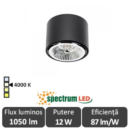 SPECTRUM Spot Chloe Rotund Negru-Crom 12W 4000K 120 mm bec inclus
